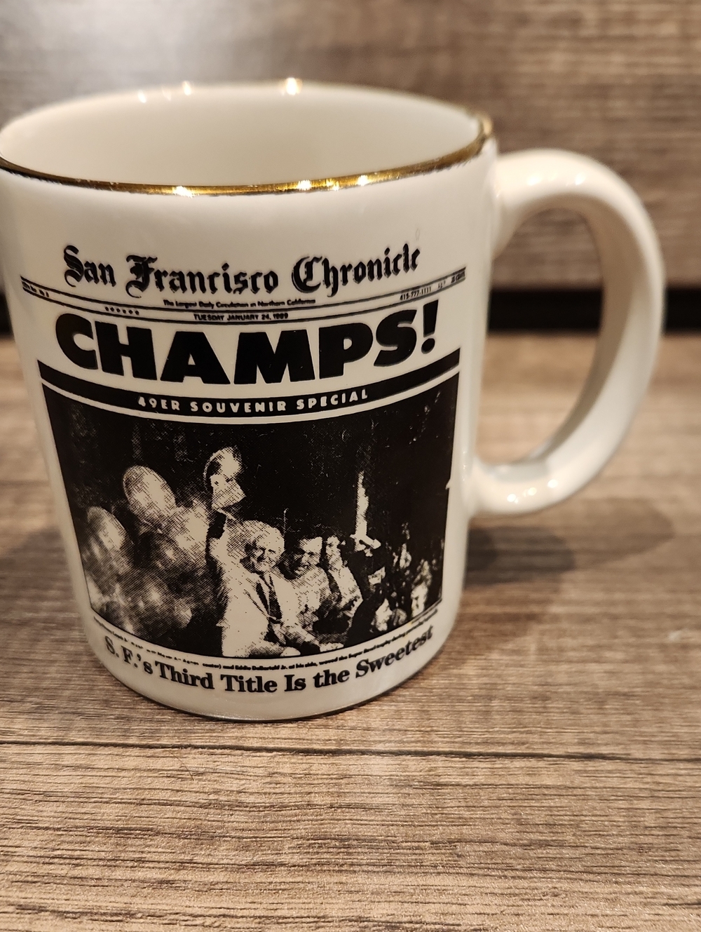 Like New 1989 CHAMPS!' San Francisco 49'ers Coffee Mug - White w/Gold Trim